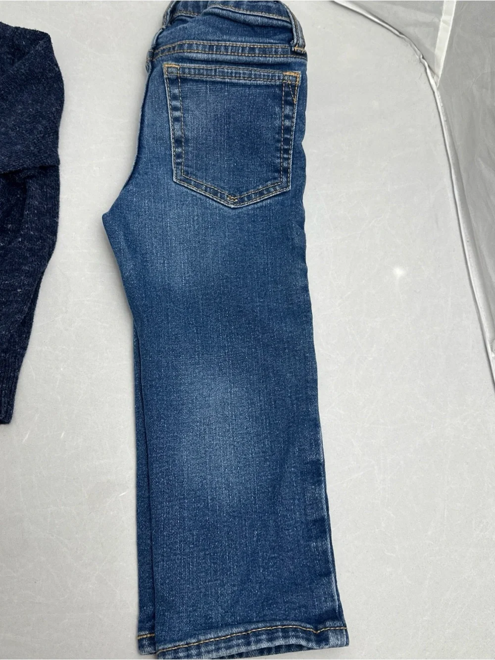 GAP Navy Knit Sweater with Bear Patch With Medium Denim Jeans Matching Baby GAP